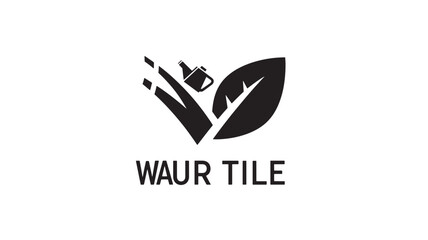 A sleek black and white logo featuring a stylized leaf and watering can, symbolizing growth and care, set against a clean white background.
