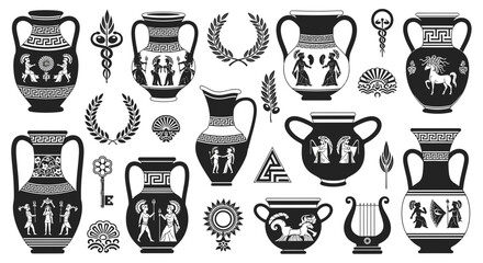 Discover stunning ancient Greek pottery designs, mythological figures, and cultural symbols for your next creative project. © AHMAD