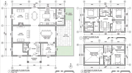 Fototapeta premium Detailed modern home floor plan with spacious rooms and garden