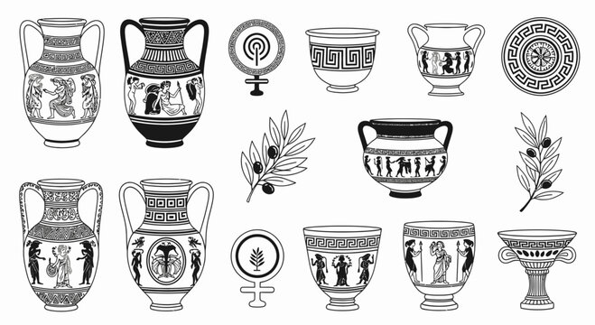 Discover the timeless elegance of ancient Greek pottery and symbols, perfect for historical designs and cultural storytelling.
