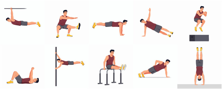 Modern Flat Style Diverse Calisthenics Exercise Training for Health and Fitness