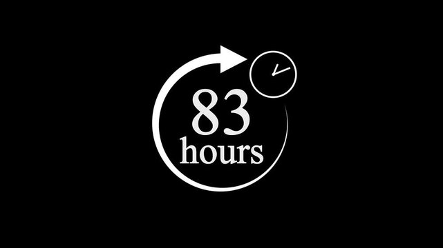 83 Hours Countdown Timer Animation. Stopwatch Clock icon with 83 Hour&rsquo;s Time Management on Black Background. 4k video.