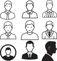 Fototapeta premium Black and White Man Avatar Icon Set Business and Casual Male Profile Vectors