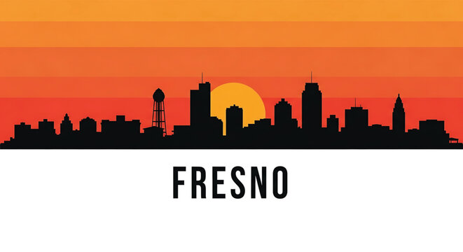 Vibrant Fresno cityscape at sunset with iconic skyline