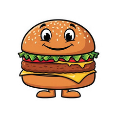 A cheerful animated burger with a face and legs enjoying a sunny day