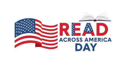 Read across america day logo with american flag and book on white background