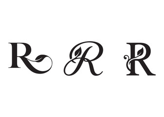 Fototapeta premium Decorative letter r monogram with natural leaf elements for logos