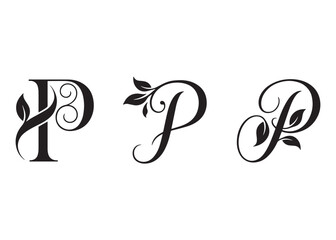 Fototapeta premium Stylish letter p monogram with leaf embellishments for elegant logos
