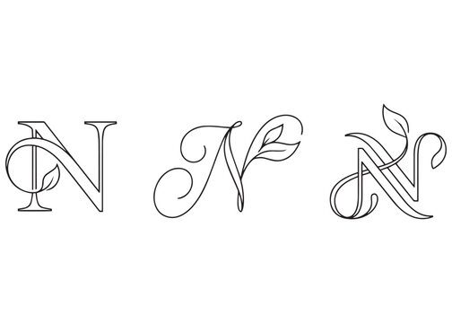 Minimalist letter n monogram with delicate leaf and vine details vector