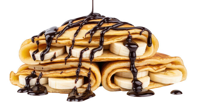 A stack of crepes with chocolate sauce on top