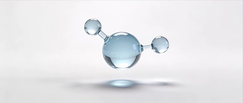 Water molecule hydrogen oxygen h2o molecule science chemistry 3d render transparent clean water molecule nanotechnology concept droplet transparent sphere reflection minimal science clean purity