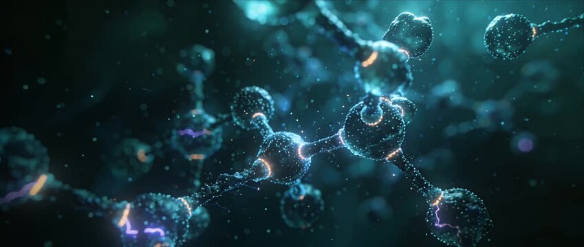 Futuristic molecule nanotechnology science background abstract energy connection glowing particle network technology concept digital illustration fantasy structure quantum design depth soft focus