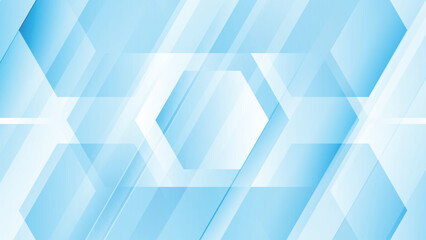 Obraz premium Minimal blue abstract background featuring layered polygon shapes and soft gradient lighting.