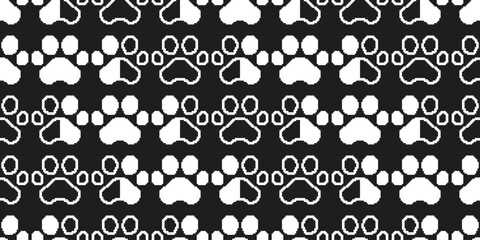 dog paw seamless pattern pixel art game retro cat footprint pet vector puppy kitten cartoon doodle gift wrapping paper repeat wallpaper tile background scarf isolated illustration design black