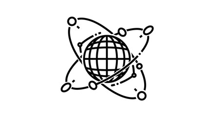 Globe with orbiting lines and dots. © syarifah