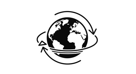 Obraz premium Globe with rotating curved arrows around.