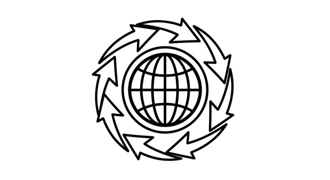 Globe with circular arrows around it.