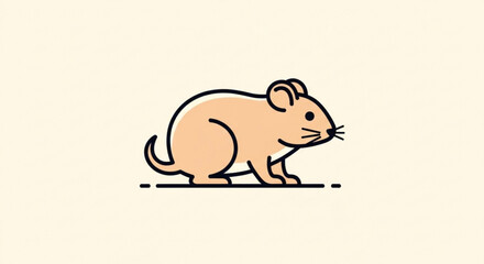 A cute cartoon mouse stands on a line with a beige background looking to the right © Muhammad Abubakar