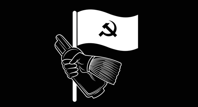 Hand holding communist party flag symbol.
