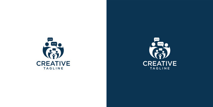 unity human logo and chat bubble logo vector icon