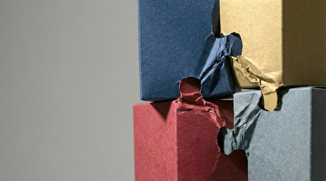 Abstract Geometric Paper Blocks Colliding and Interlocking - Geopolitical New World Order Concept
