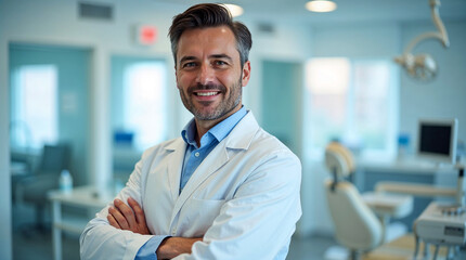 Obraz premium Confident Professional Dentist Portrait in Modern Medical Clinic
