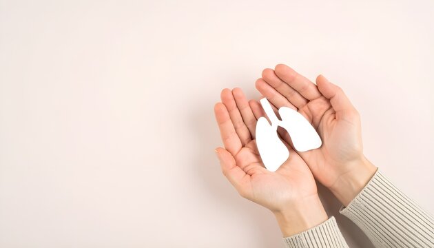 Hands holding a white tuberculosis lungs icon representing tbc awareness and medical care for respiratory health