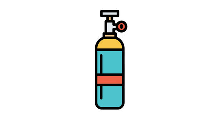 Obraz premium Concise vector illustration of a blue gas cylinder with a red stripe and a detailed pressure valve, suitable for industrial, medical, or scientific applications