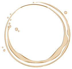 Organic brown coffee cup stain ring with small drips and splatters graphic element
