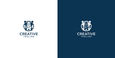 unity human logo and chat bubble logo vector icon