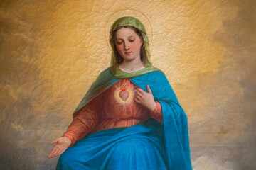Painting (19th century) of The Immaculate Heart of Mary. Immaculate,