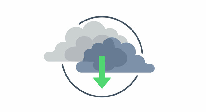 Cloud download icon with green arrow and circle.