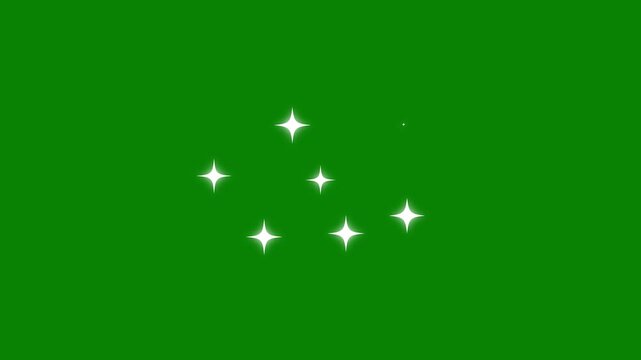 Twinkling stars animation, twinkle star  sparkle, white cartoon blinking stars, flat vector doodle sparkle, shiny with glowing burst, starlight,  blinking sparkle effect on a green background.4K