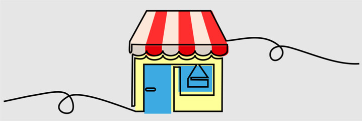 Editable continuous one line art shop vector for modern retail sites. Ideal for symbolizing minimalist business fronts, sleek commercial markets, and clean digital storefront designs. © Taliax