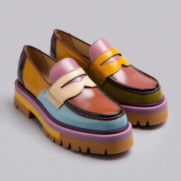Colorful leather loafer chunky sole shoe platform loafer multicolor footwear fashion shoe casual shoe stylish loafer modern