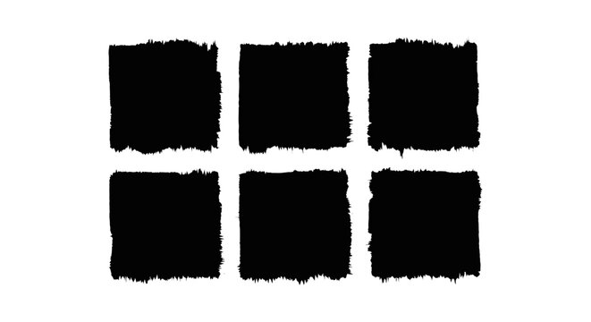 abstract black distressed squares in a 2x3 grid with rough edges on white ideal for graphic design modern art or grunge texture overlays.