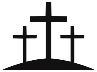 Three Crosses Silhouette on Hilltop Sacred Religious Symbol