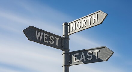 Fototapeta premium A weathered directional sign against a blue sky