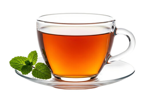 Refreshing Glass of Black Tea with Mint and Lemon Slice