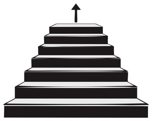 Rising staircase with upward arrow symbolizing growth progress and achievement