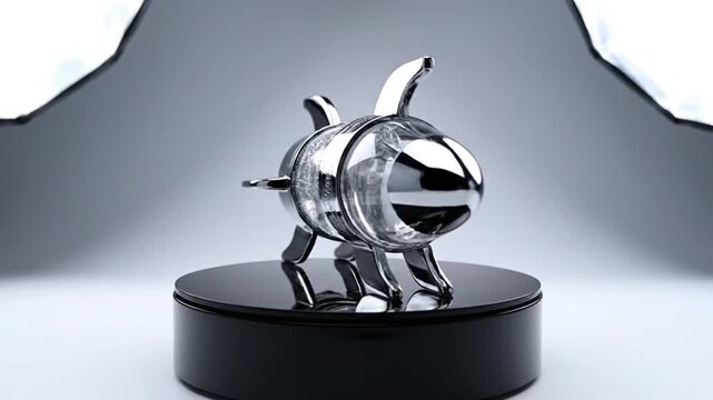 Retro futuristic rocket decanter on display in a studio