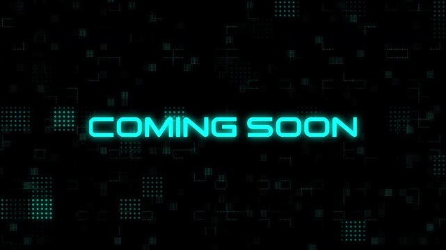 animated glitch coming soon text on futuristic background