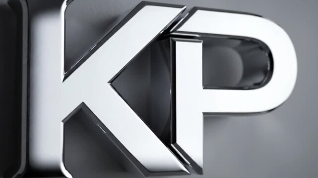 Sleek metallic KP initials mounted on a grey surface
