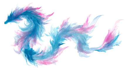 Colorful feathered dragon shape in blue and pink