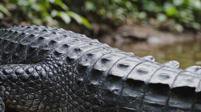 Close-up of alligator skin texture in natural habitat