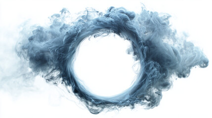 Fototapeta premium Circular smoke ring dispersing into wisps, isolated on white background