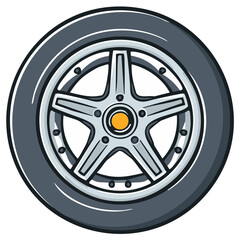 Obraz premium Stylized Alloy Wheel with Tire Vector Illustration Automotive Part