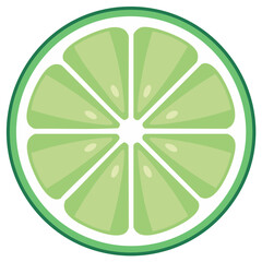 Simple flat design vector icon of a juicy green lime slice showing the fruit cross section