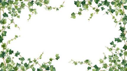 Fototapeta premium Watercolor ivy vines curling around a frame minimal on white