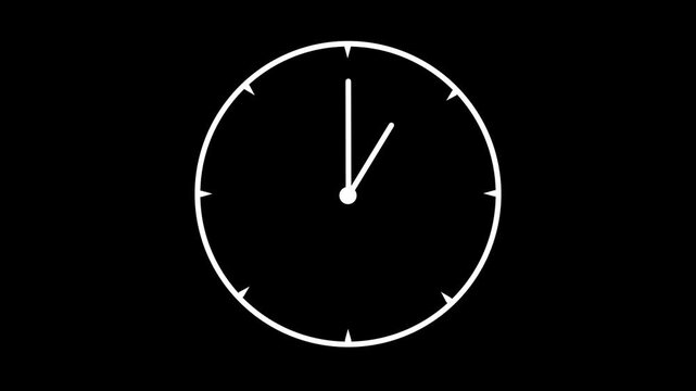 Simple white clock face displaying seven o'clock on a black background.